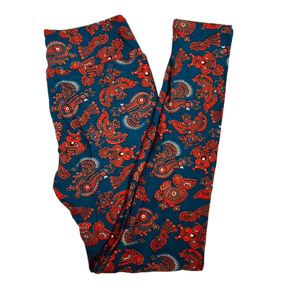 LuLaRoe Blue Red Aztec Birds Soft Cozy LLR White Leggings One Size OS - Picture 1 of 6